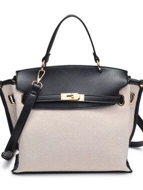 BLACK AND GRAY Structured Tote Bag with Gold Hardware